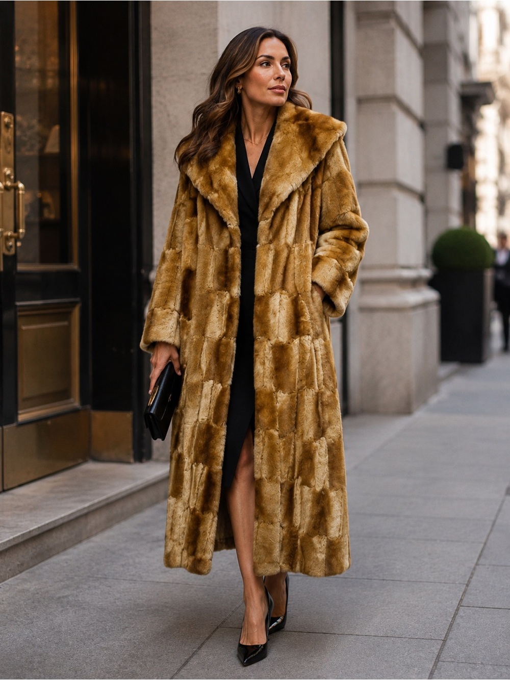 NWT Terry Lewis Classic Luxurious Faux Fur Camel color Long Coat Sz XS